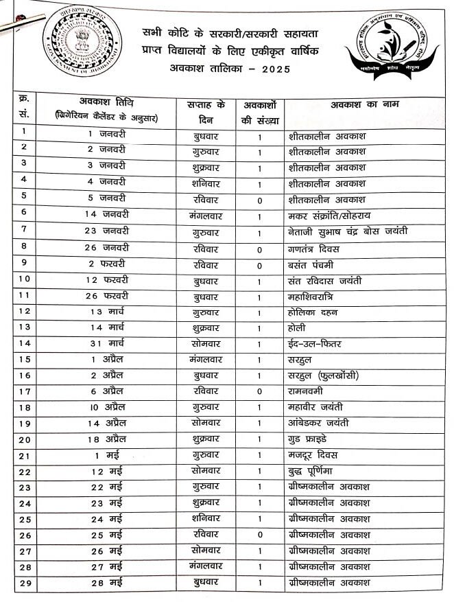 Jharkhand sarkar calender 2025